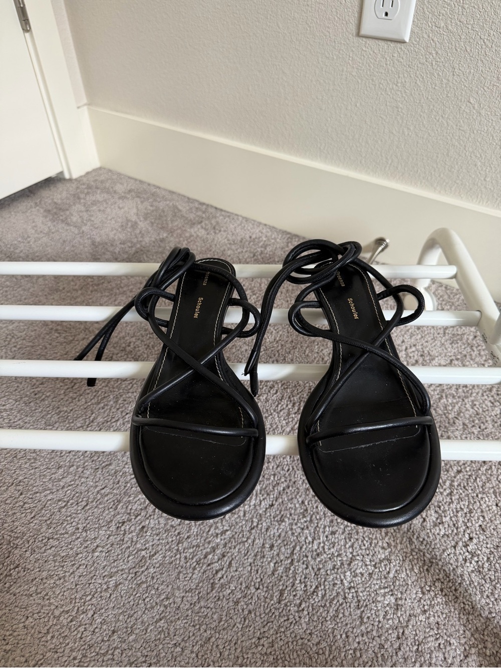 Proenza Schouler Black Strappy Lace-Up Flat Sandals